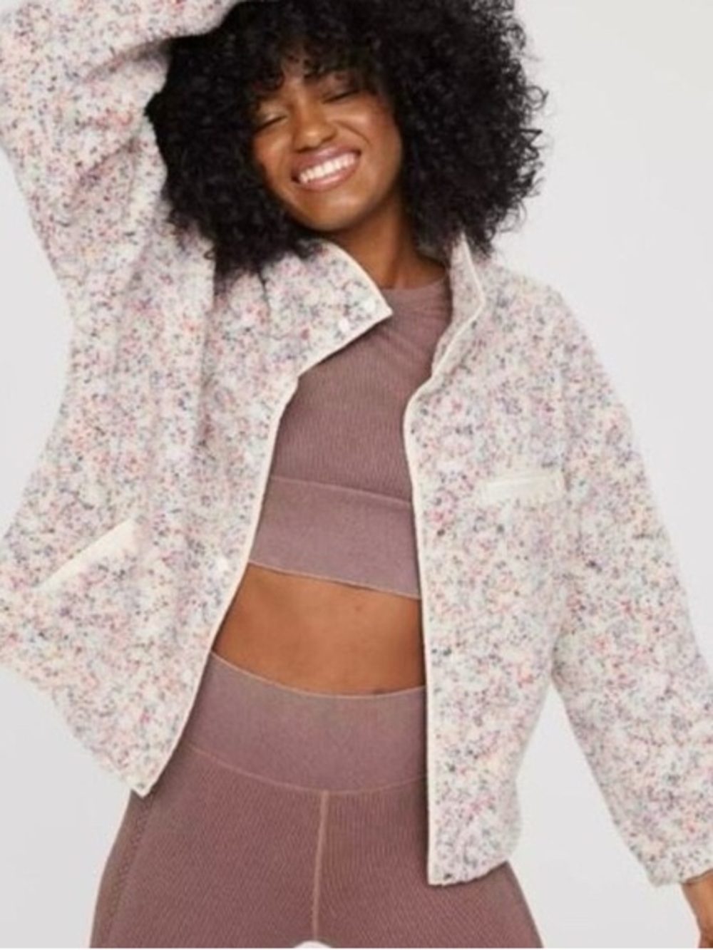 Aerie Offline multicolor speckled Sherpa fleece jacket size medium